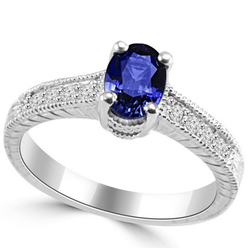 Tanzanite Oval Diamond Vintage Style Engagement Ring