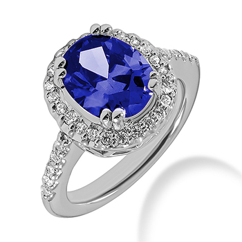 Cocktail Tanzanite Diamond Halo Engagement Ring
