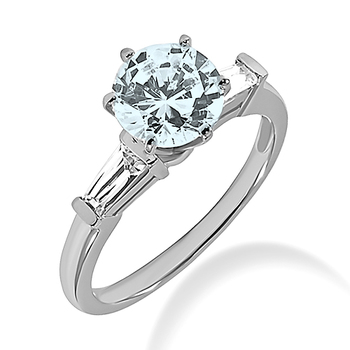 Blue Aquamarine Diamond 3 Stone Engagement Ring