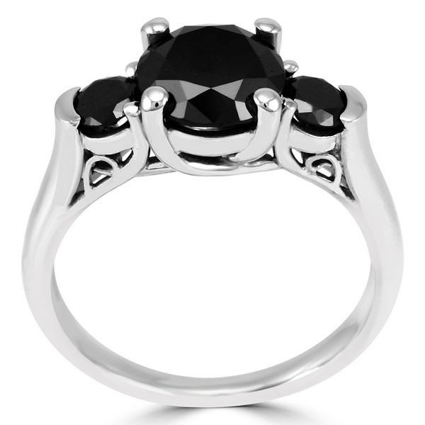 3 Stone Black Diamond Engagement Ring