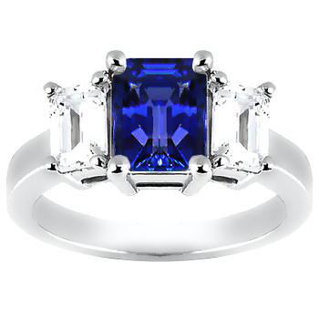 Emerald Cut Tanzanite Diamond 3 Stone Engagement Ring
