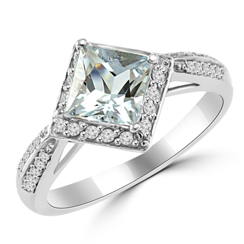 Princess Aquamarine Unique Diamond Engagement Ring
