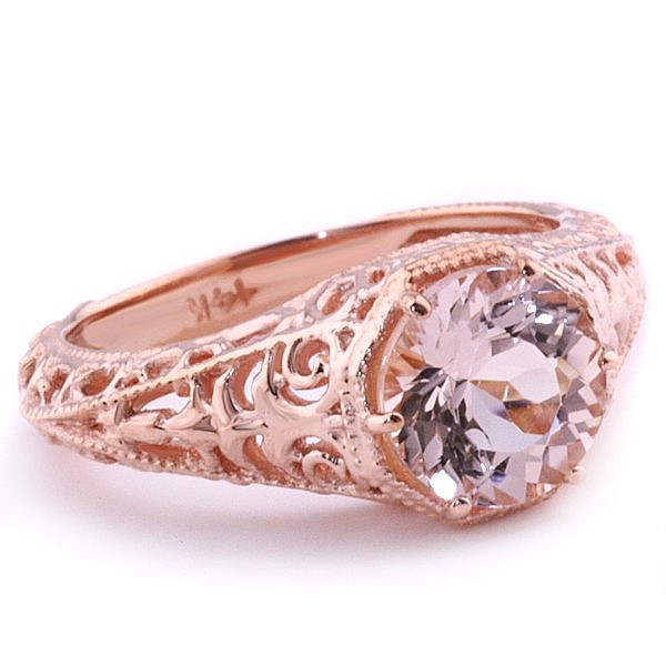 Vintage Style Round Peach Pink Solitaire Engagement Ring in Rose Gold