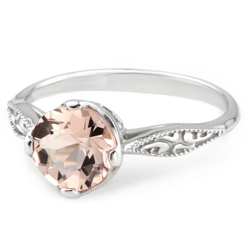 Vintage Inspired Peach Pink Morganite Solitaire Engagement Ring