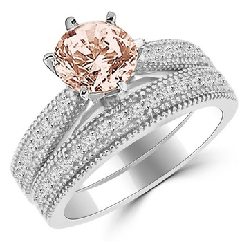 Vintage Style Peach Morganite Engagement Ring Set