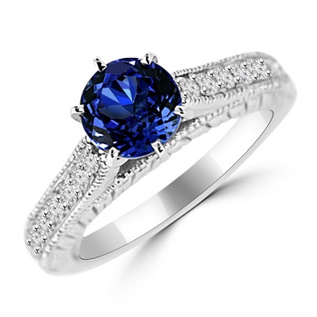 Tanzanite Diamond Vintage Style Engagement Ring